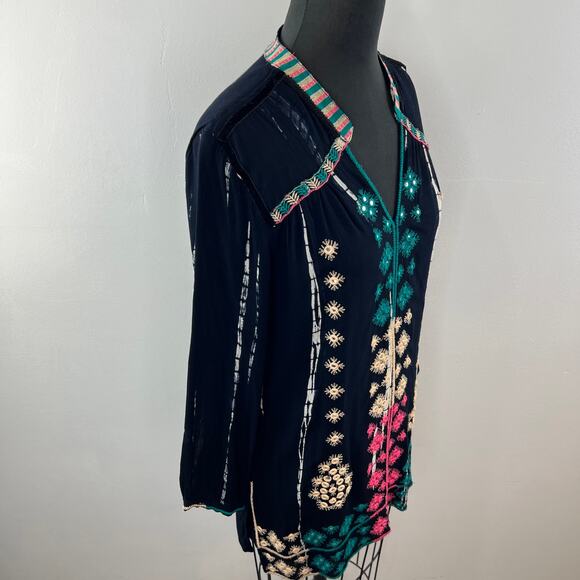 SOFT SURROUNDINGS Women's Black Split Neck Long Sleeve Embroidered Tunic Size M - Picture 5 of 8